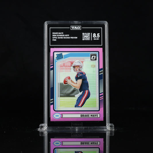 2024 Panini Donruss - Rated Rookie Drake Maye #379 Optic Preview Pink Prizm (RC) TAG 8.5