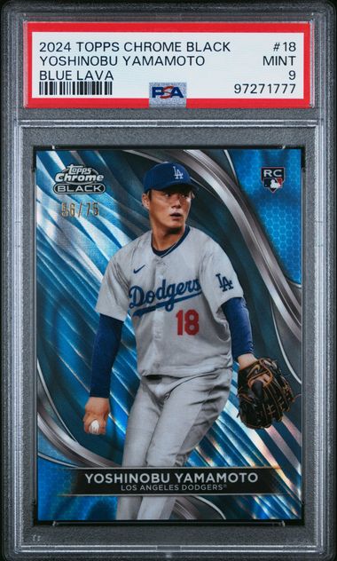 2024 Topps Chrome Black - Yoshinobu Yamamoto #18 Blue Lava /75 (RC) PSA 9