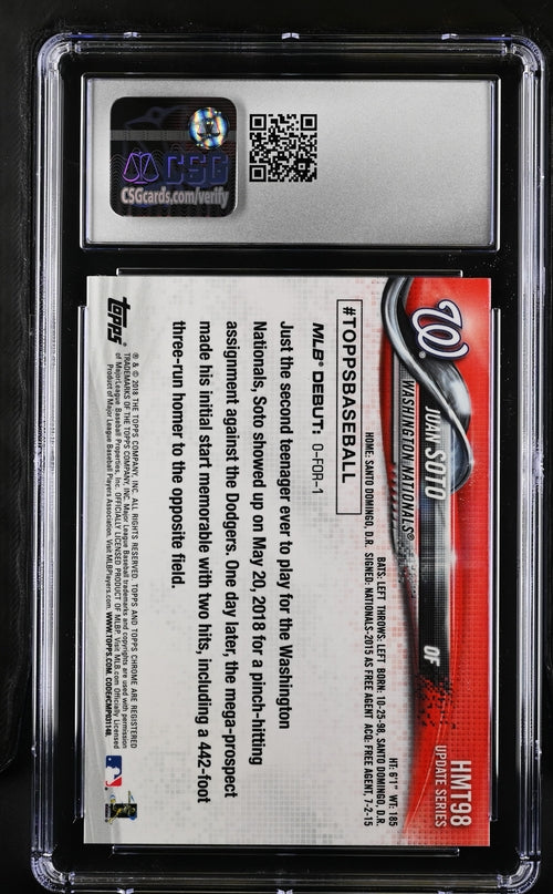 2018 Topps Chrome Update - Rookie Debut Juan Soto #HMT98 (RC) CSG 10