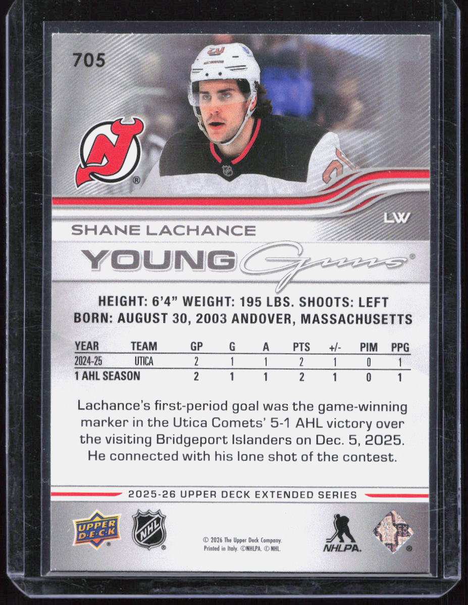 2025-26 UPPER DECK EXTENDED Shane Lachance YOUNG GUNS RC DELUXE /100
