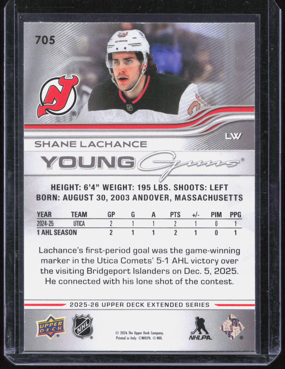 2025-26 UPPER DECK EXTENDED Shane Lachance YOUNG GUNS RC DELUXE /250