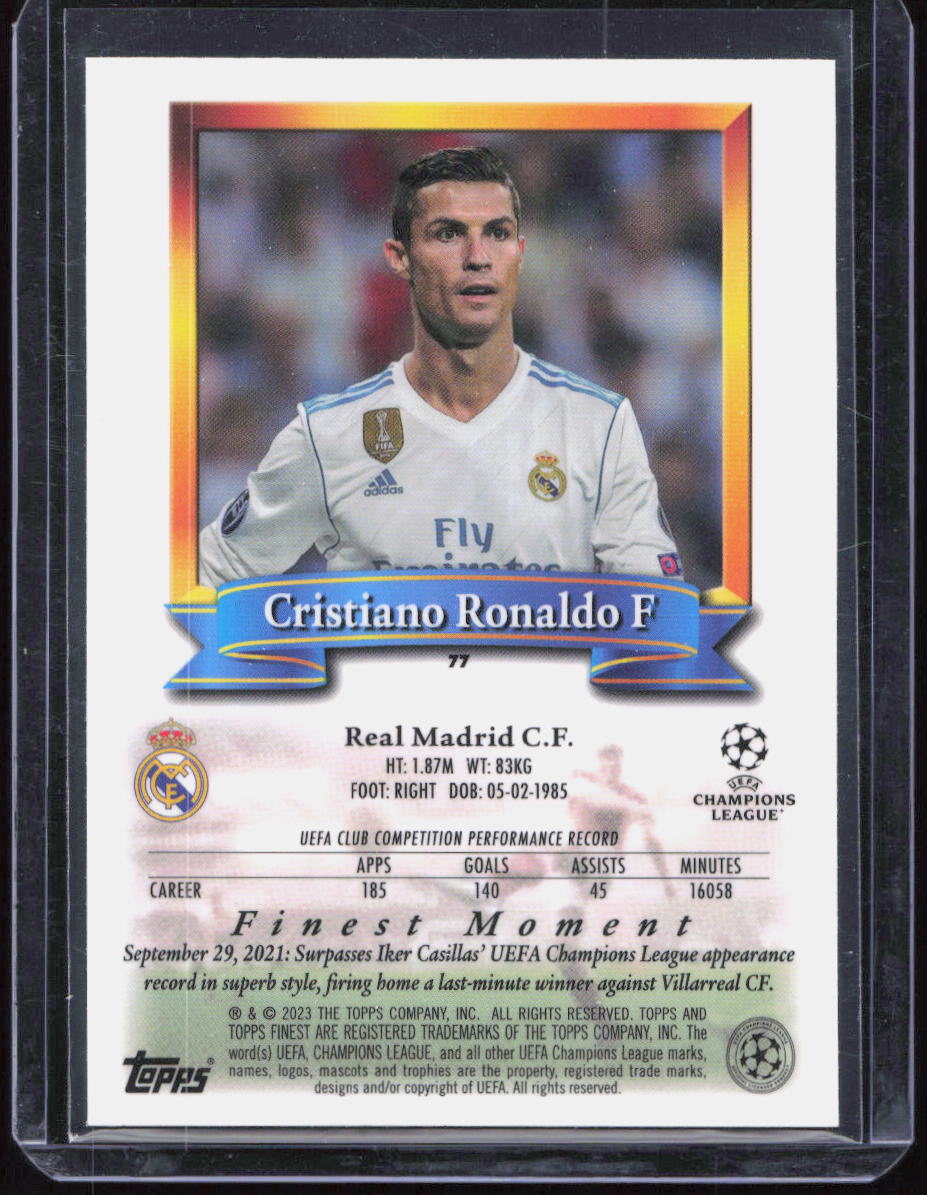 Cristiano Ronaldo 2023-24 Topps Finest UCL Card #77 Finest Moment Real Madrid