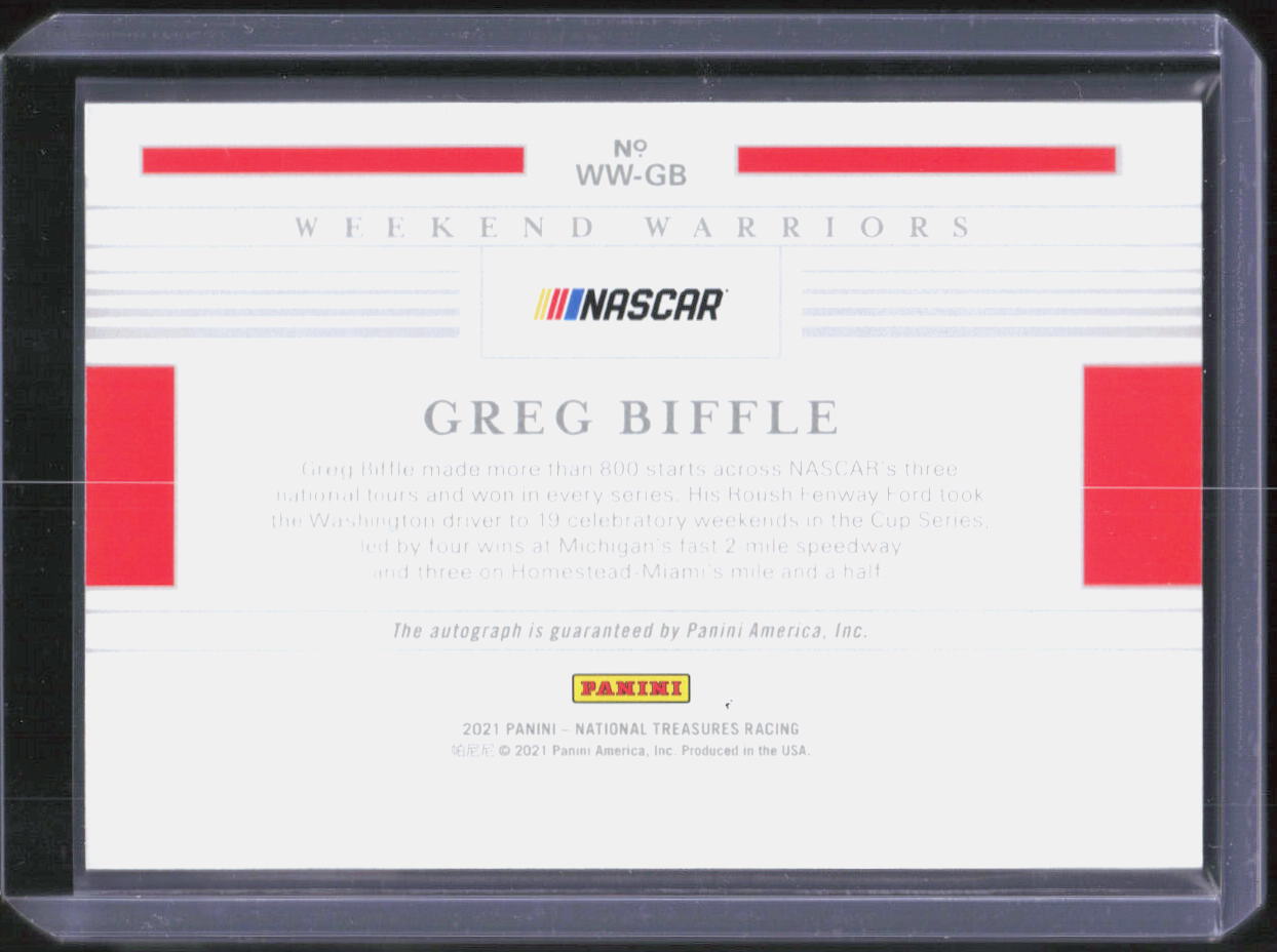 Greg Biffle Auto 2021 National Treasures - Weekend Warriors Holo Silver /15