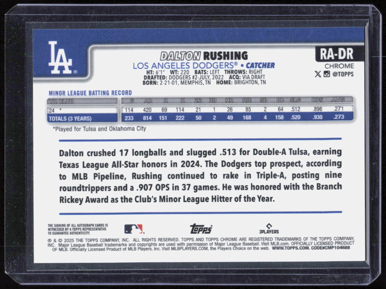 2025 Topps Chrome Dalton Rushing Auto #RA-DR Purple Refractor /250 (RC)
