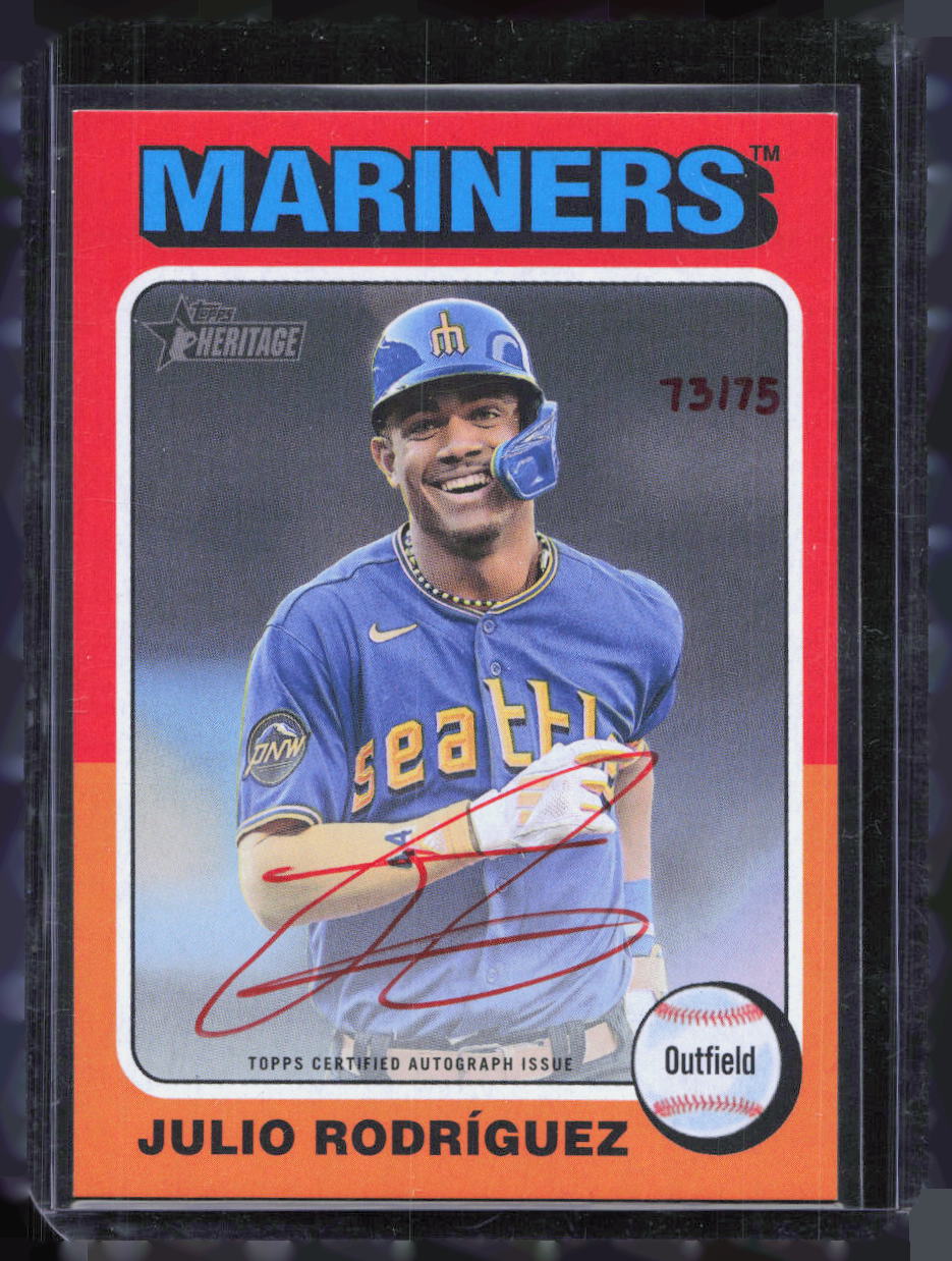 Julio Rodriguez 2024 Topps Heritage Baseball #ROA-JR Red Ink Auto /75