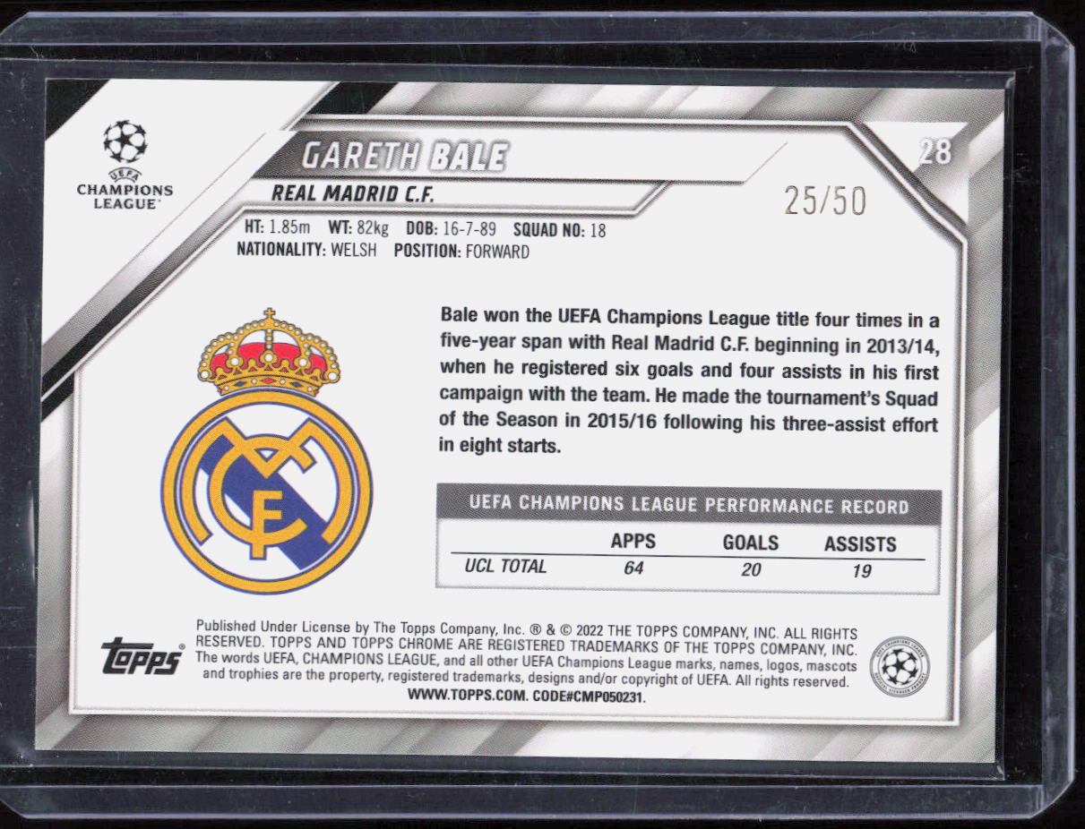 2022 Topps Chrome Gareth Bale UCL Gold /50 Real Madrid