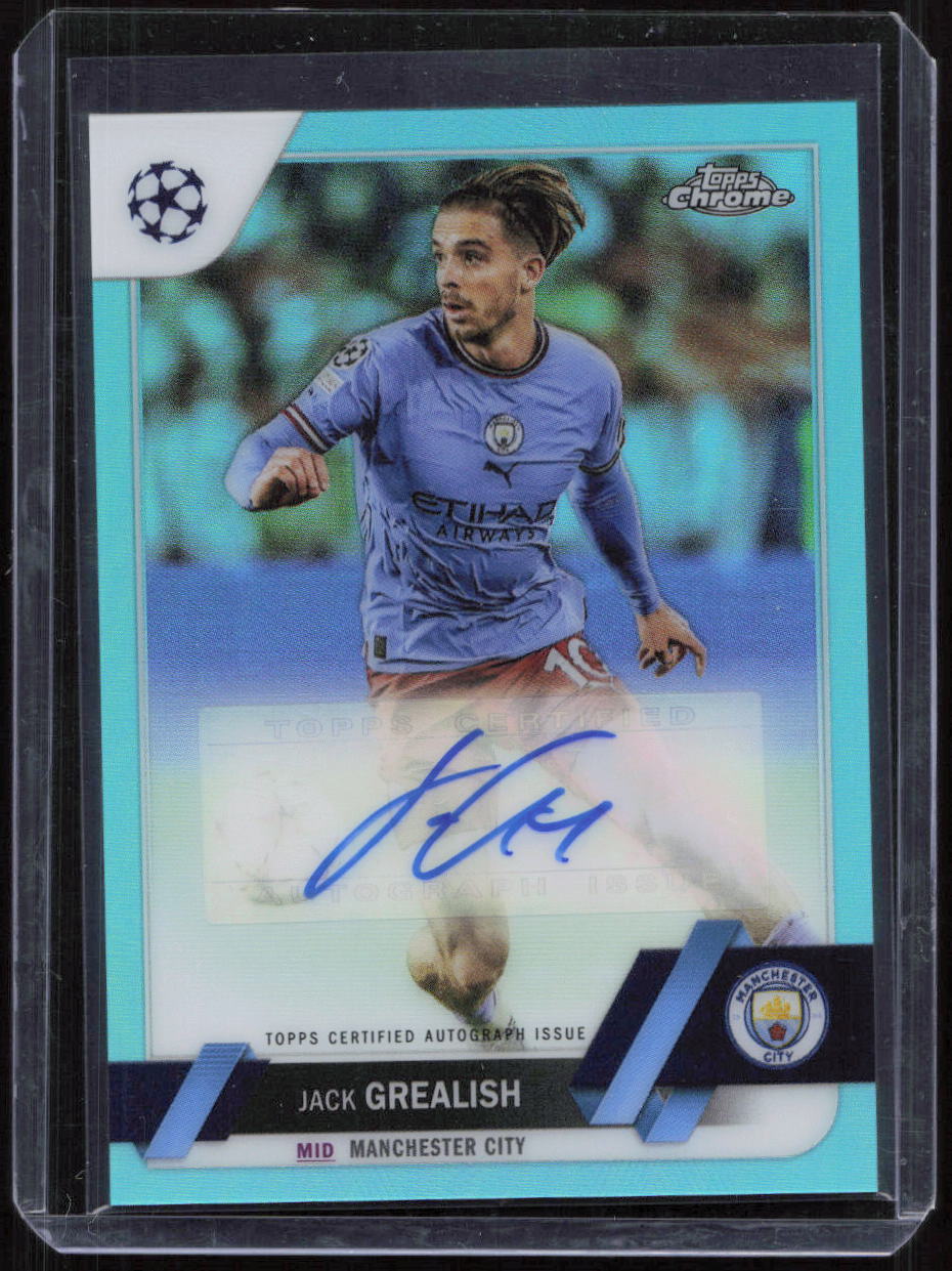 2022-23 Topps Chrome UEFA Jack Grealish Auto Refractor Aqua #/199 Man City