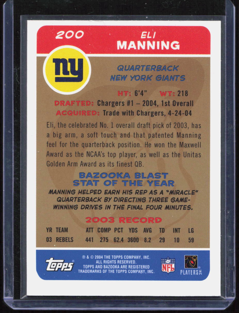 2004 Bazooka Gold Eli Manning Rookie RC #200