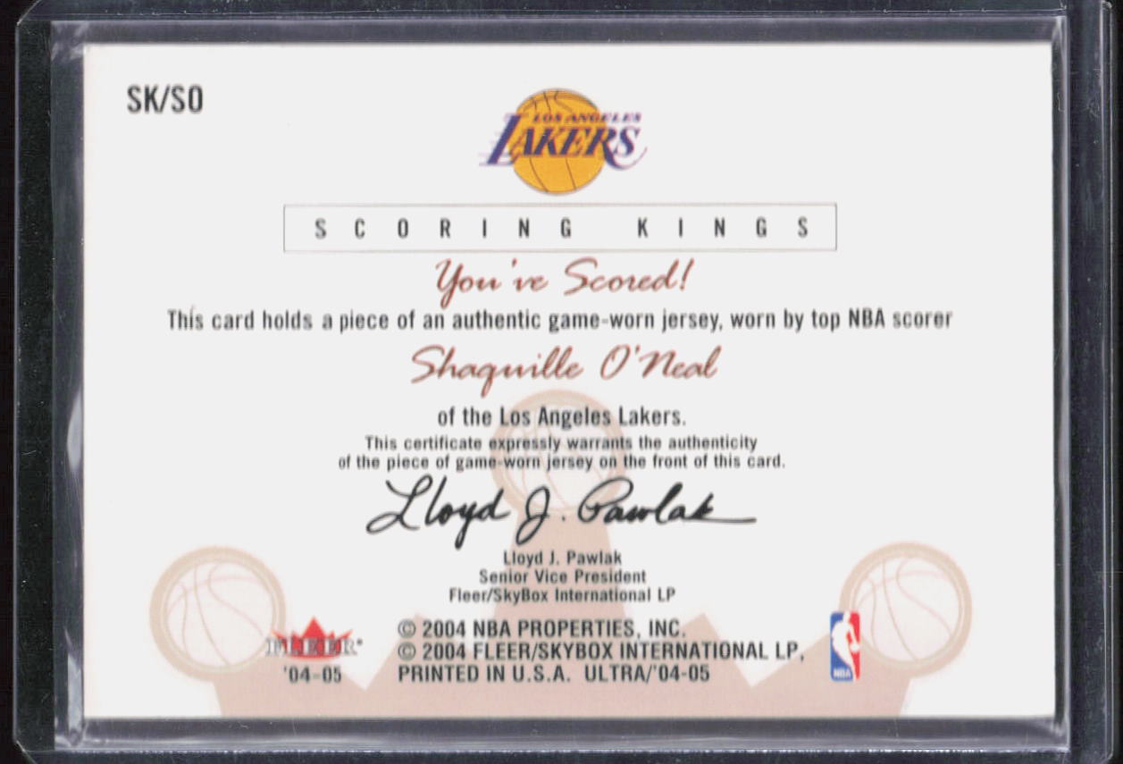 2004-05 Fleer Ultra Scoring Kings Shaquille O'Neal SK/SO Lakers Game-Worn Jersey