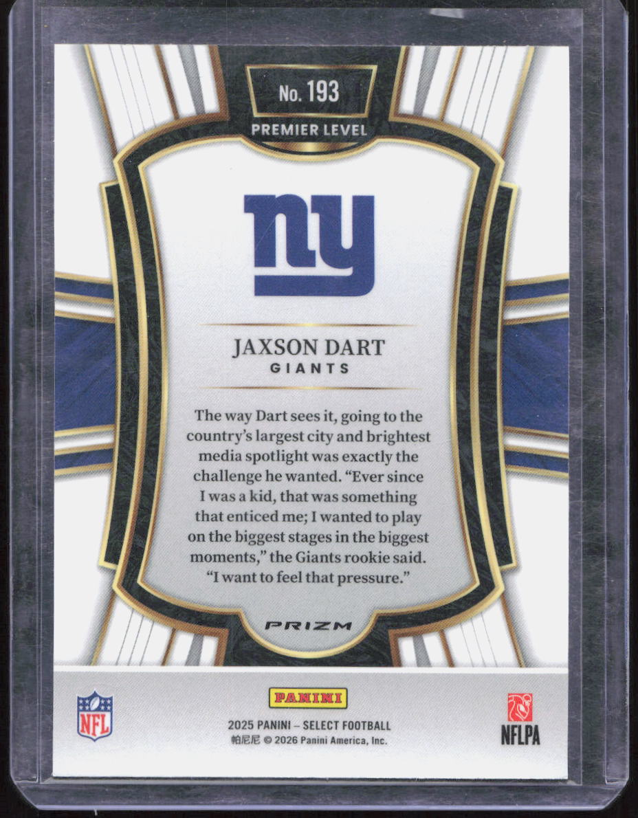 2025 Panini Select - Premier Jaxson Dart #193 Red & Blue Shock Prizm (RC)