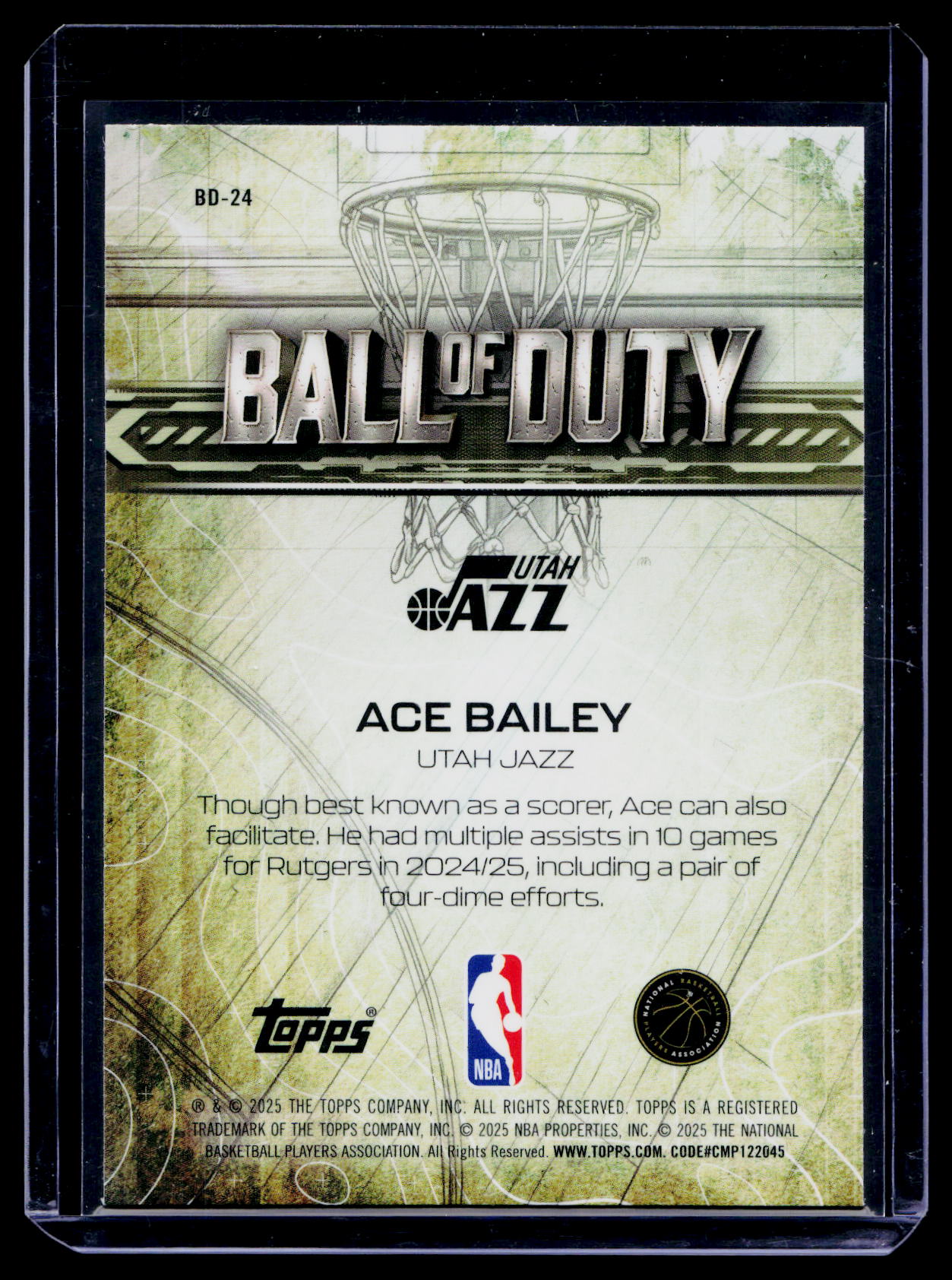 2025-26 Topps Chrome Ace Bailey Ball of Duty RC Teal Refractor #/299 Jazz
