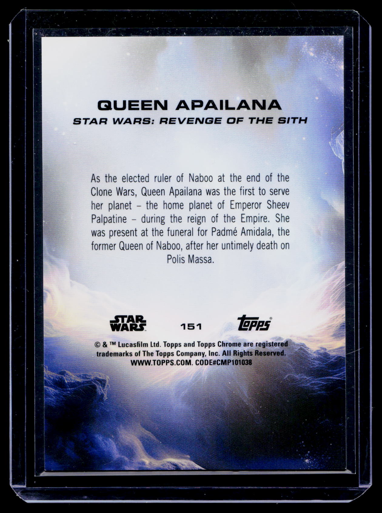 2025 Topps Chrome Sapphire Star Wars QUEEN APAILANA#151 BLACK Refractor /10