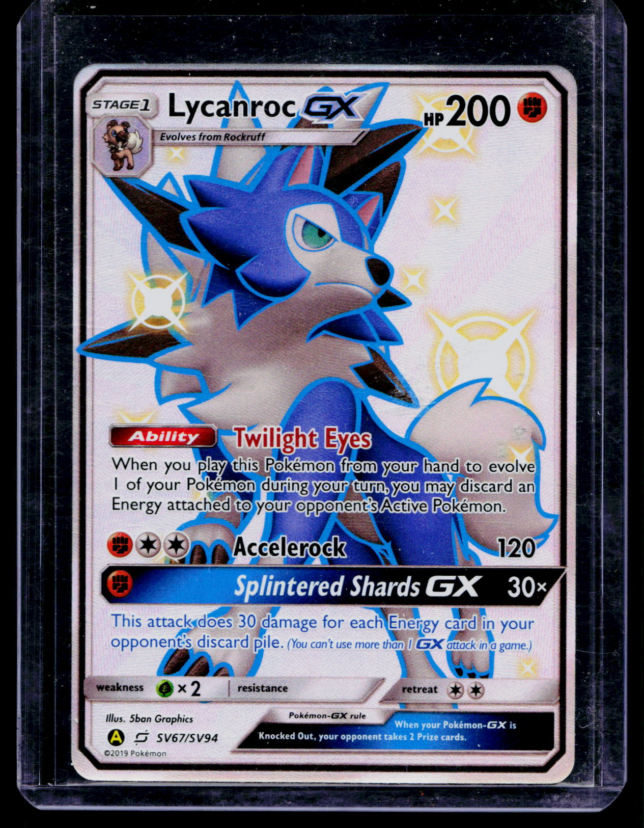 Pokemon TCG Lycanroc GX Shiny Holo Rare Full Art SV67/SV94 Hidden Fates