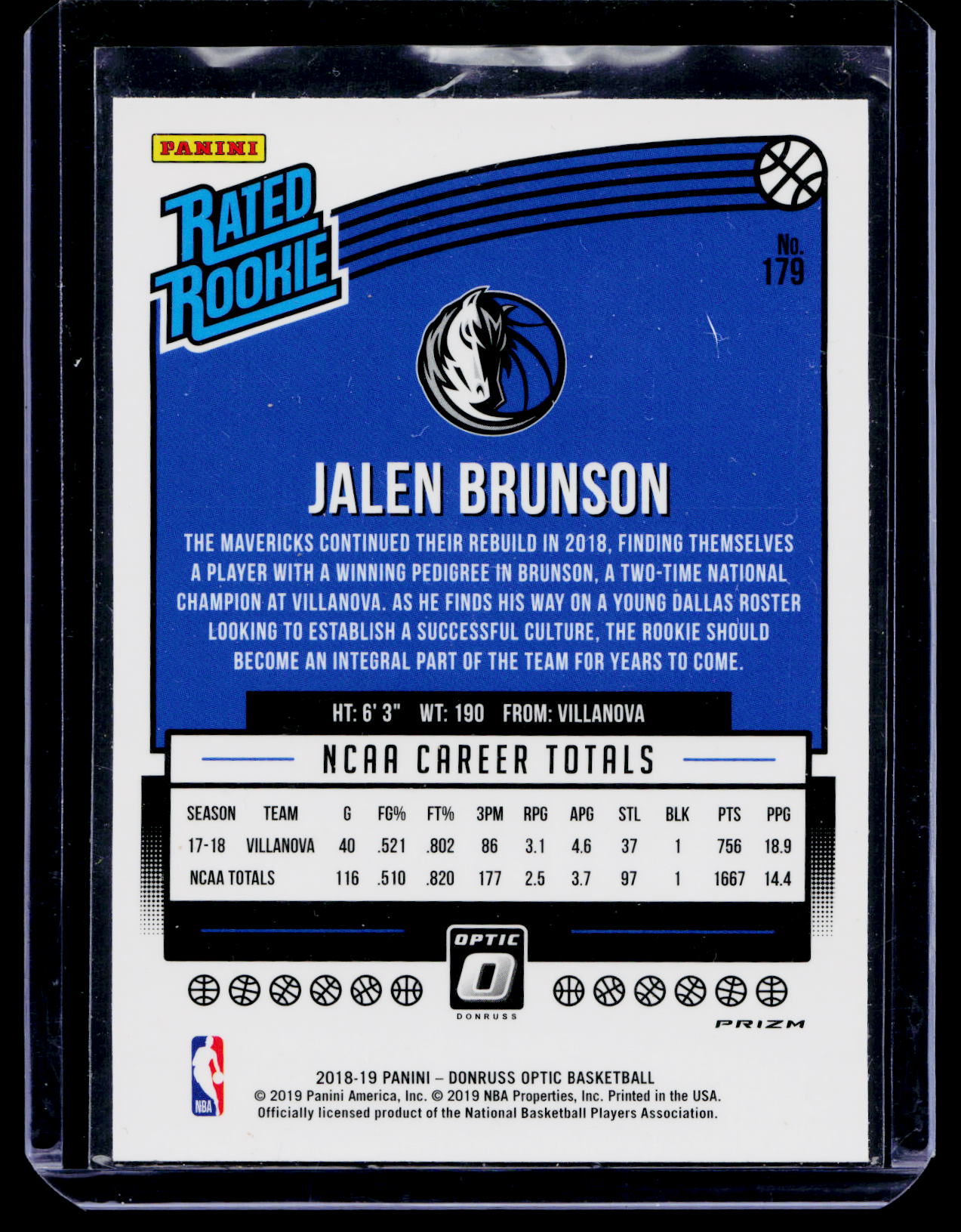 Panini Donruss Optic Hyper Pink Prizm Jalen Brunson 2018-19 Rated Rookie #179