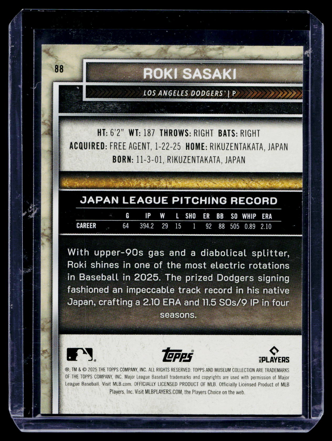 2025 Topps Museum Roki Sasaki RC Blue Sapphire Rookie #/150 Dodgers
