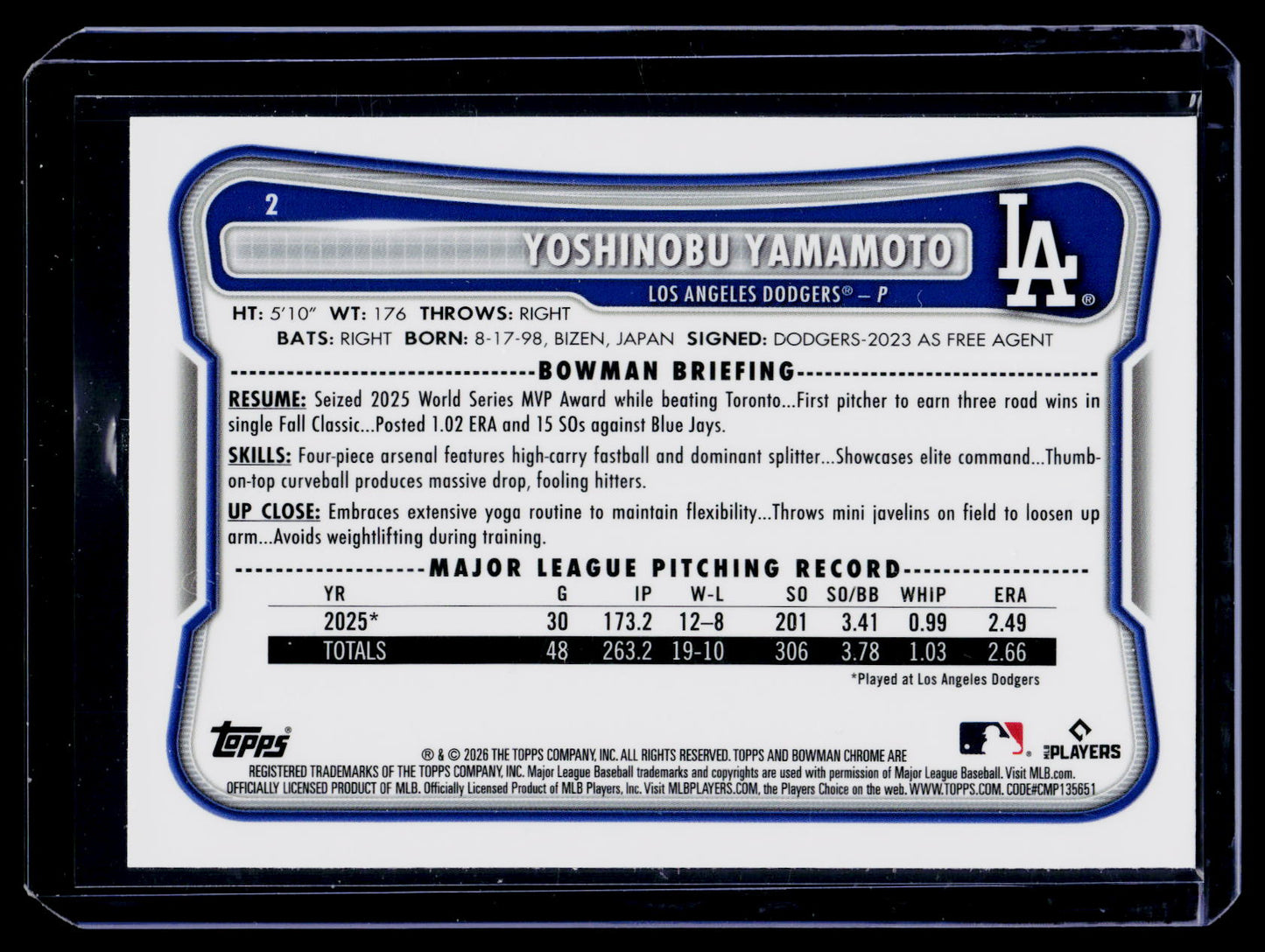 2026 Bowman Chrome Fuchsia Mojo Refractor /299 - Yoshinobu Yamamoto #2