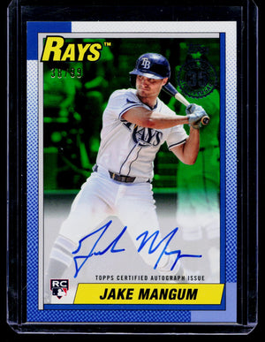 JAKE MANGUM 2025 TOPPS BASEBALL 35TH ANNIVERSARY 1990 GREEN AUTO RC /99 RAYS