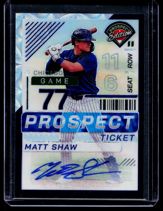2024 Panini Prospect Edition Matt Shaw Ticket Purple Scope /49 Auto Cubs