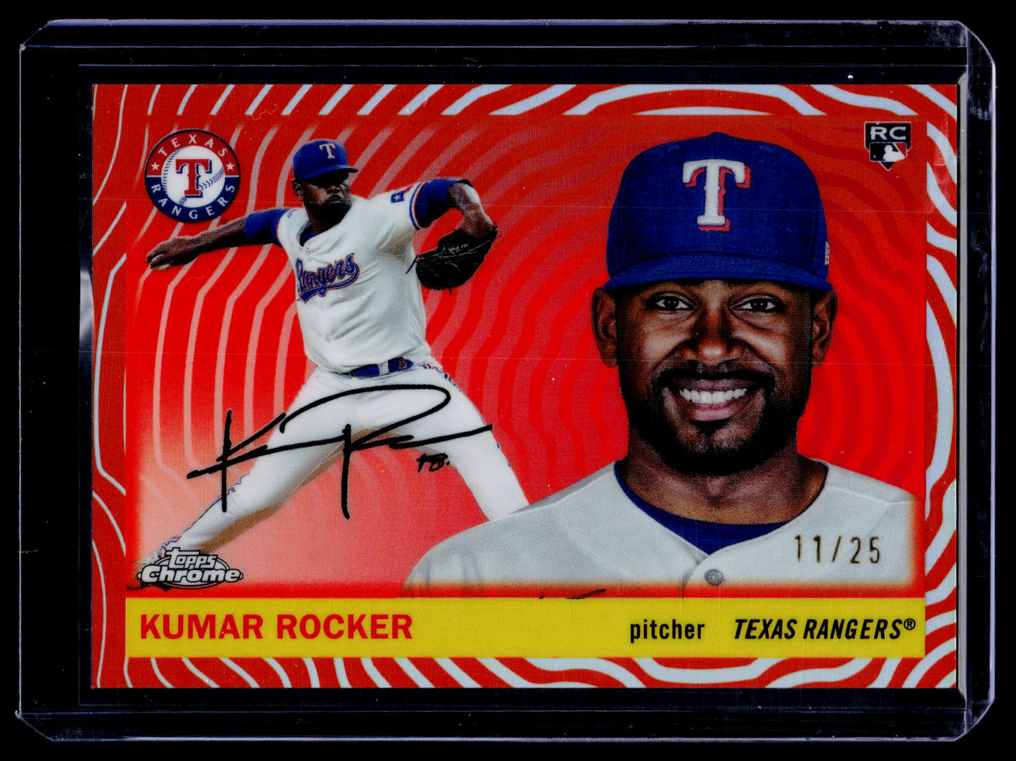 KUMAR ROCKER 2025 TOPPS CHROME PLATINUM ORANGE VIBRATIONS ROOKIE /25 #209
