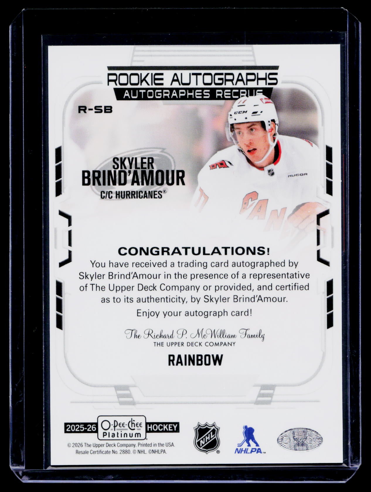 O-Pee-Chee Platinum Skyler Brind’amour Rookie Auto Rainbow