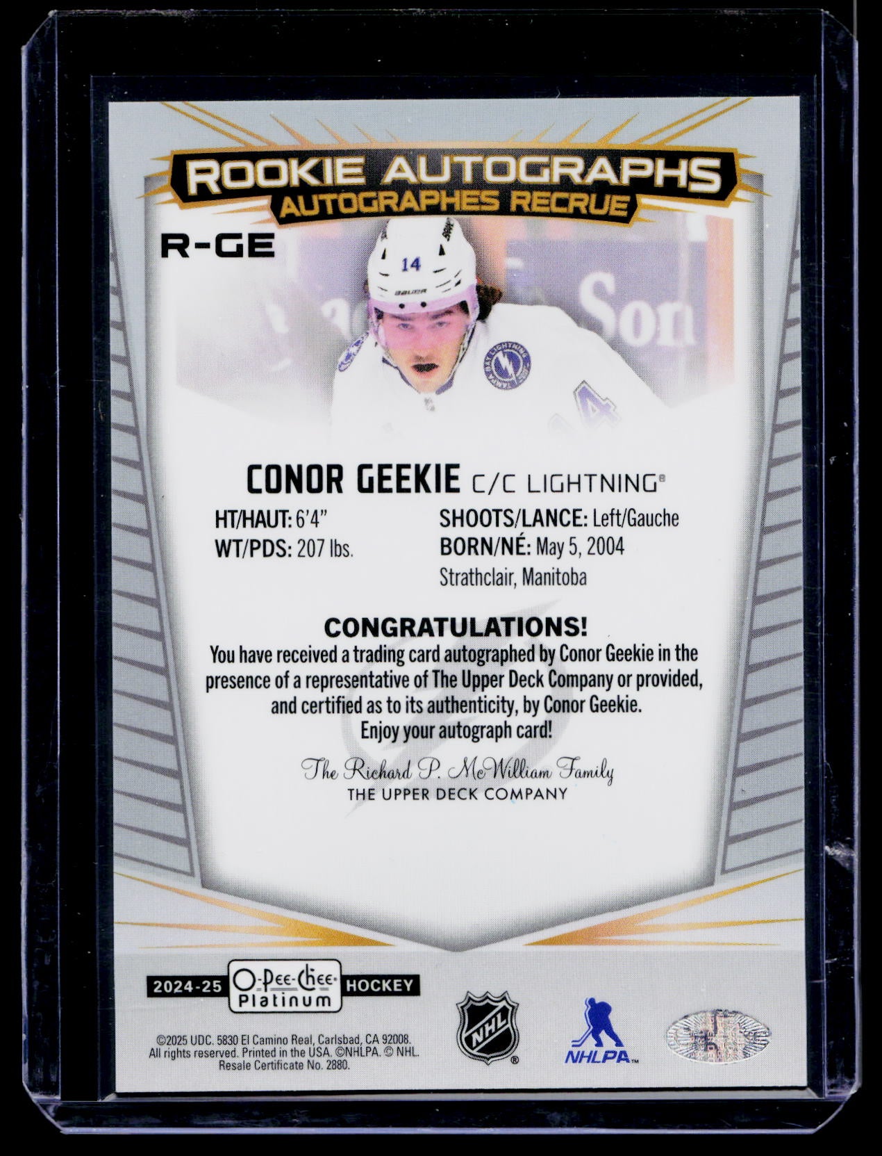 2025-26 O-Pee-Chee Platinum Hockey Conor Geekie Auto Rookie RC