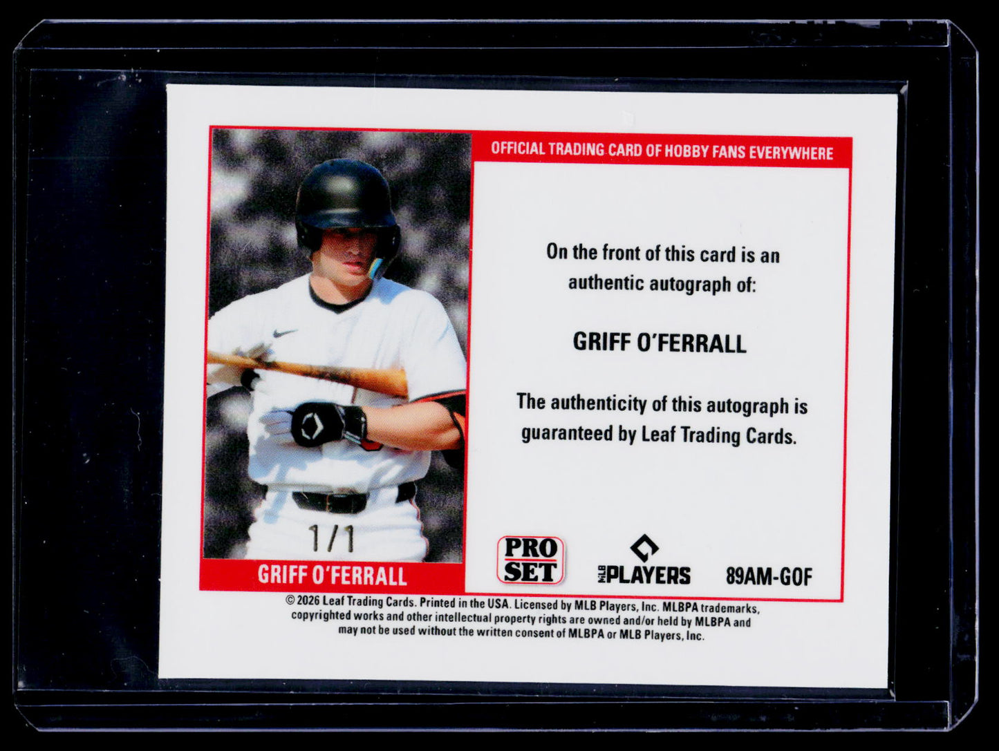 2026 Leaf Pro Set Mini Auto GRIFF O'FERRALL 1/1 Baltimore Orioles