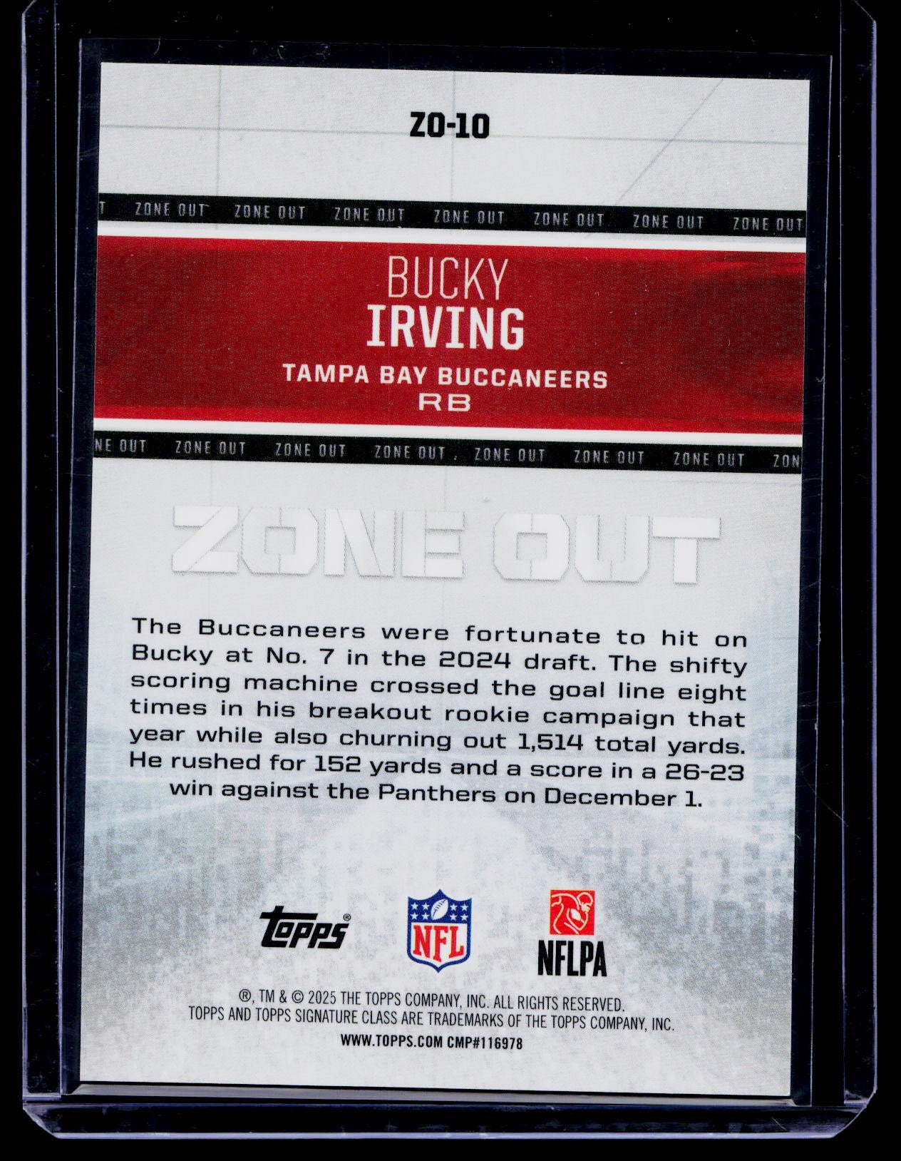 Bucky Irving - 2025 Topps Signature Class #ZO-10 Zone Out Red #/50 Bucs