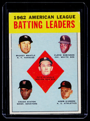Topps 1962 AL Batting Leaders League Leaders Mickey Mantle Card #2