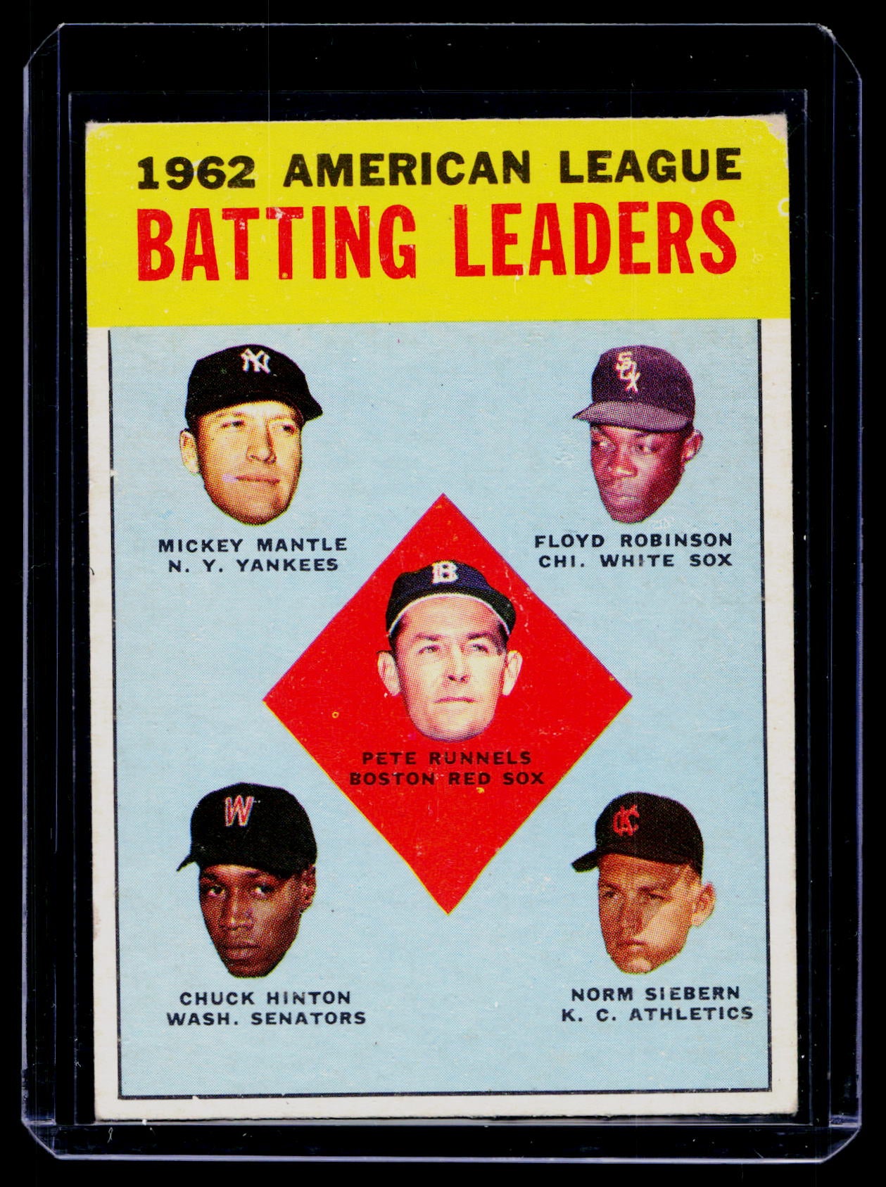 Topps 1962 AL Batting Leaders League Leaders Mickey Mantle Card #2