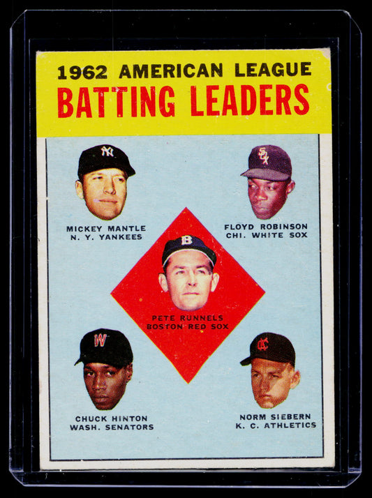 Topps 1962 AL Batting Leaders League Leaders Mickey Mantle Card #2