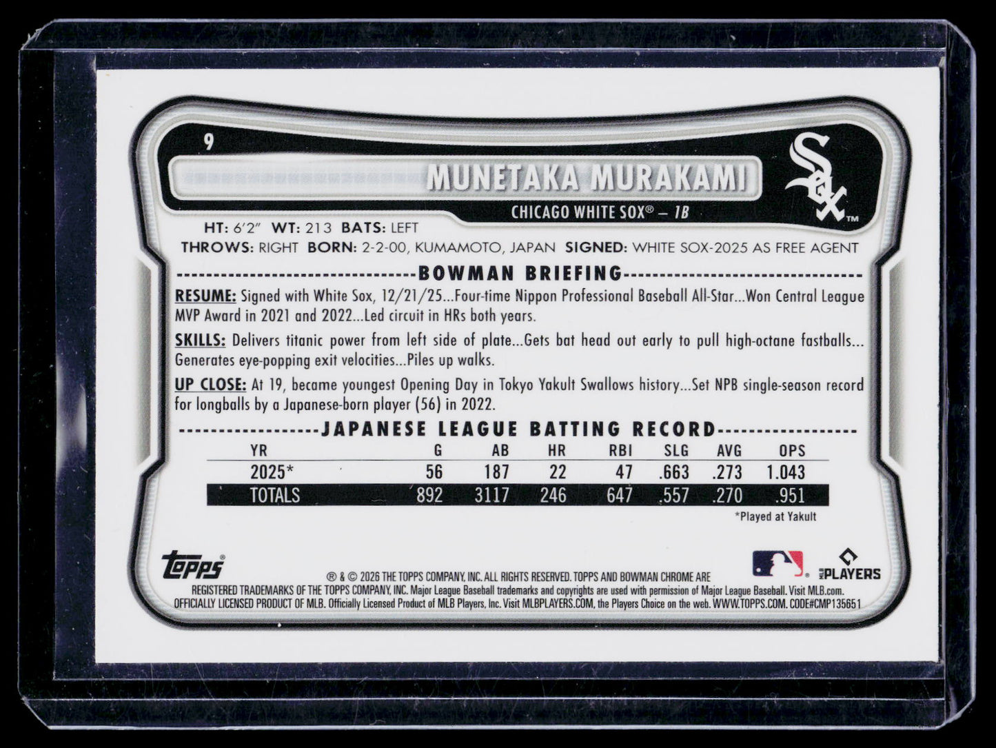 2026 Bowman Chrome Mega Bowman Mojo Refractor RC #9 Munetaka Murakami White Sox