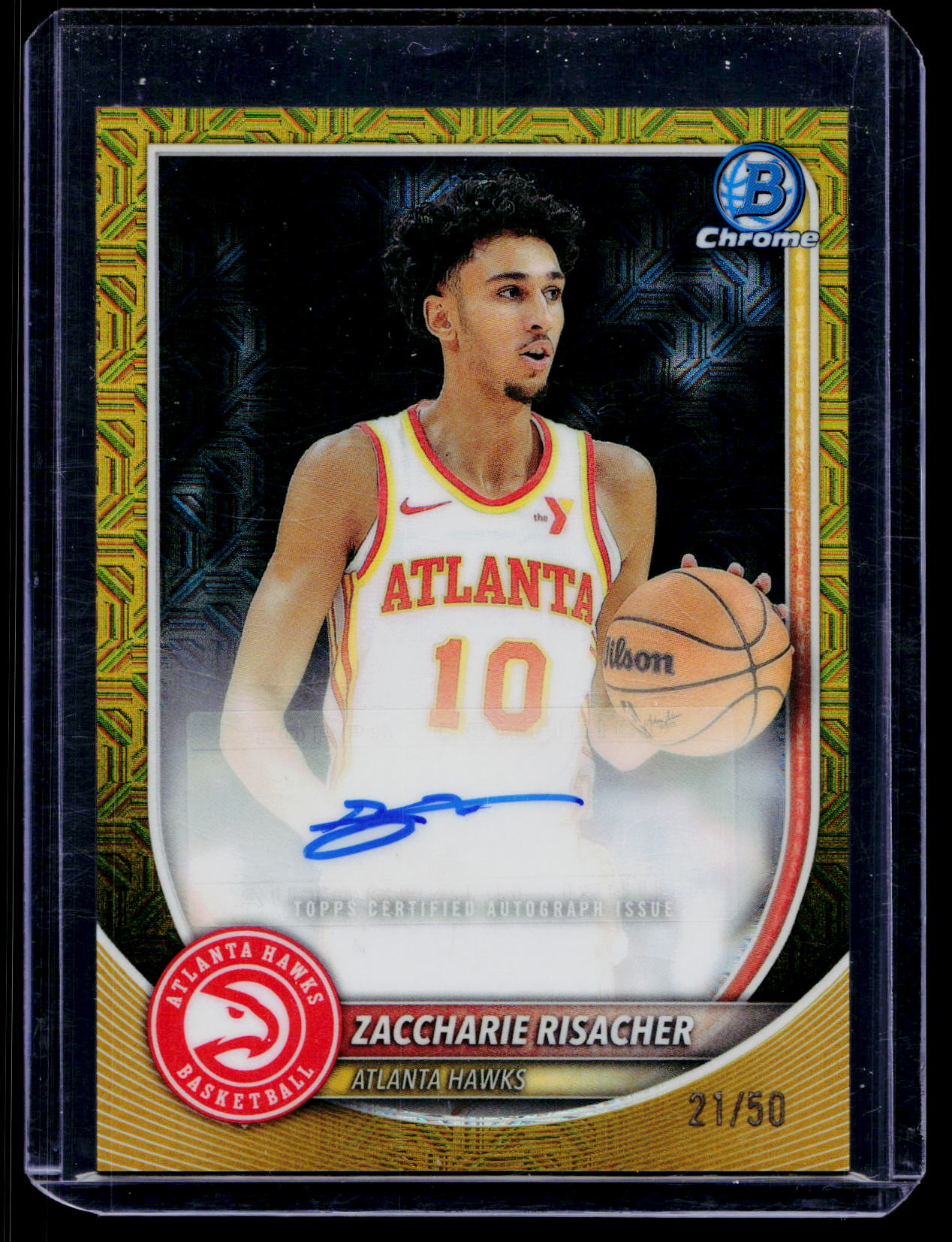 2025-26 Bowman Chrome Zaccharie Risacher Gold Mojo Refractor Auto /50 BCA-ZR