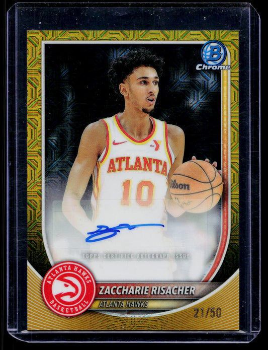 2025-26 Bowman Chrome Zaccharie Risacher Gold Mojo Refractor Auto /50 BCA-ZR