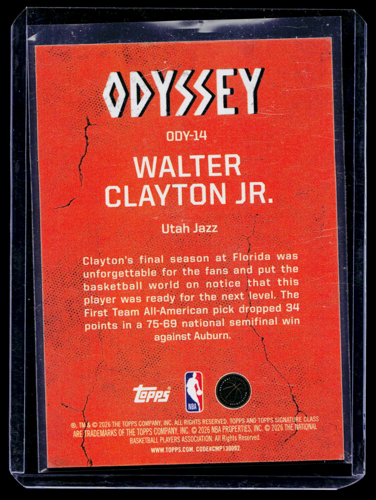 2025-26 Topps Signature Class Walter Clayton Jr Odyssey RC SSP Case Hit ODY-14