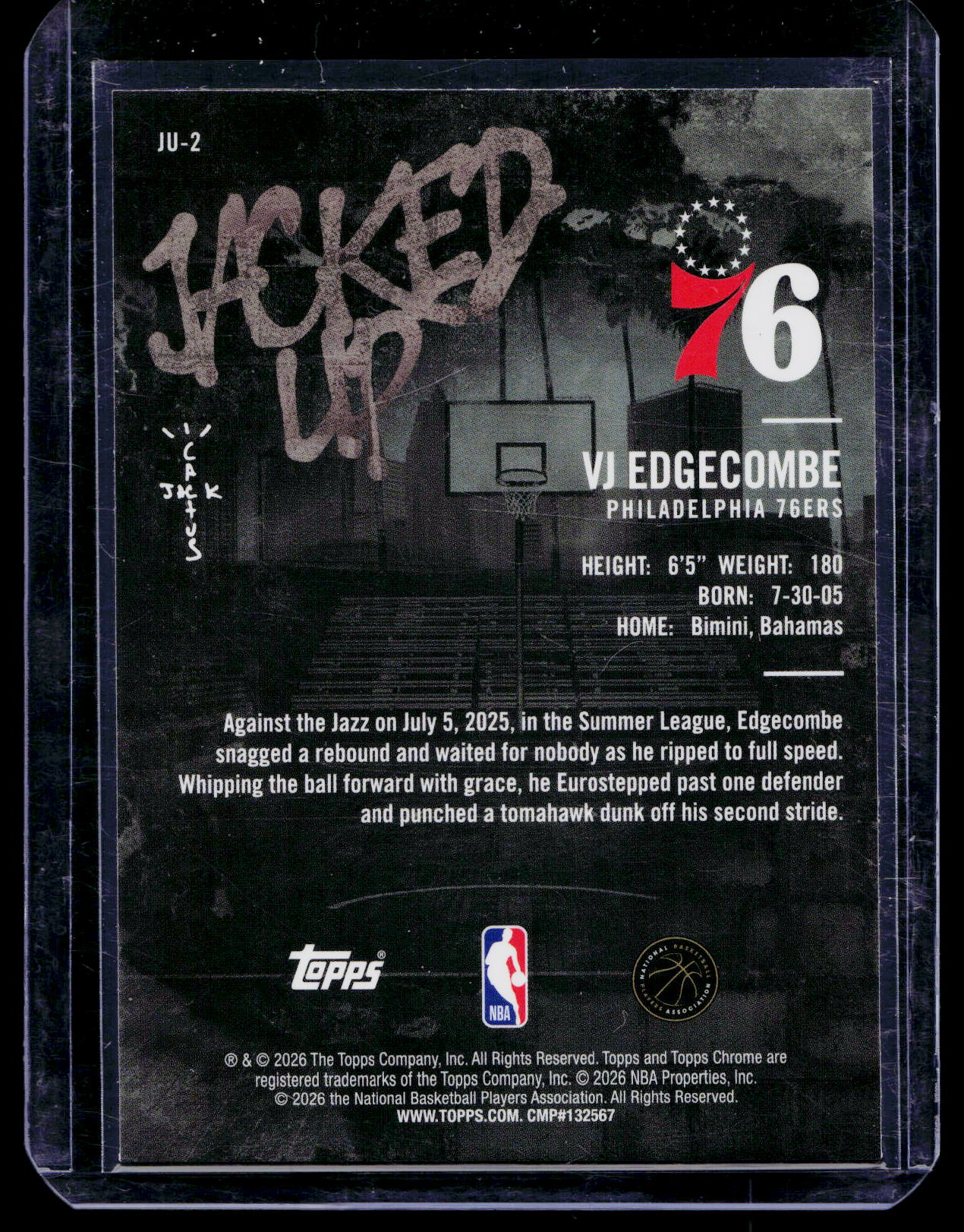 Topps Chrome Cactus Jack 2026 Jacked Up Insert JU-2 VJ Edgecombe 76ers Rookie