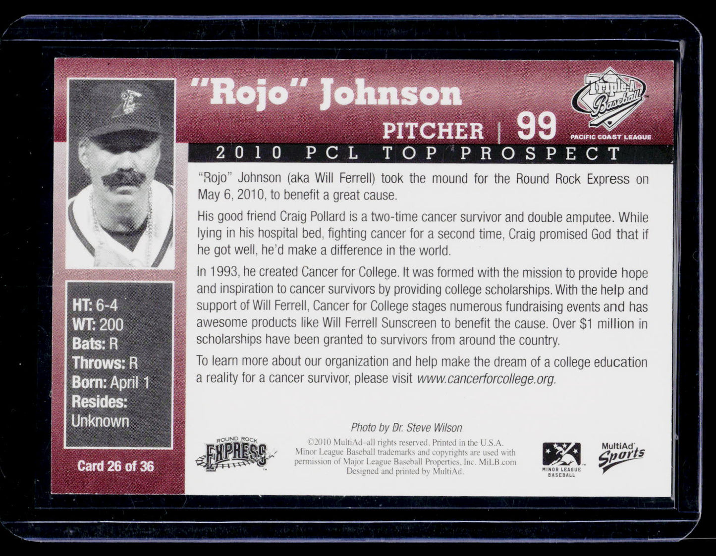 2010 MultiAd Sports PCL Top Prospects 26 Rojo Johnson Will Ferrell Baseball Card