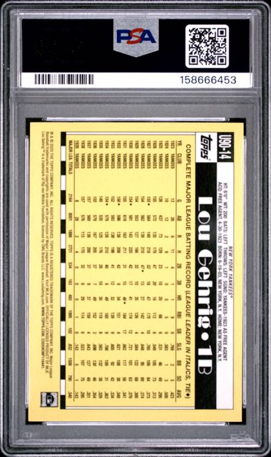 2025 TOPPS UPDATE 1990 TOPPS BASEBALL #14 LOU GEHRIG PSA 9