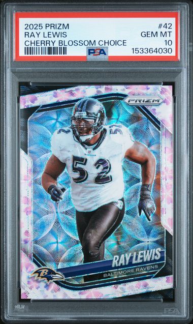 2025 PANINI PRIZM #42 RAY LEWIS CHERRY BLOSSOM /15 CHOICE PSA 10