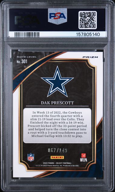 2022 PANINI SELECT #301 DAK PRESCOTT TRI-COLOR PRIZM /149 PSA 10