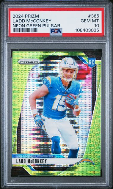 2024 PANINI PRIZM #365 LADD McCONKEY NEON GREEN PULSAR PSA 10