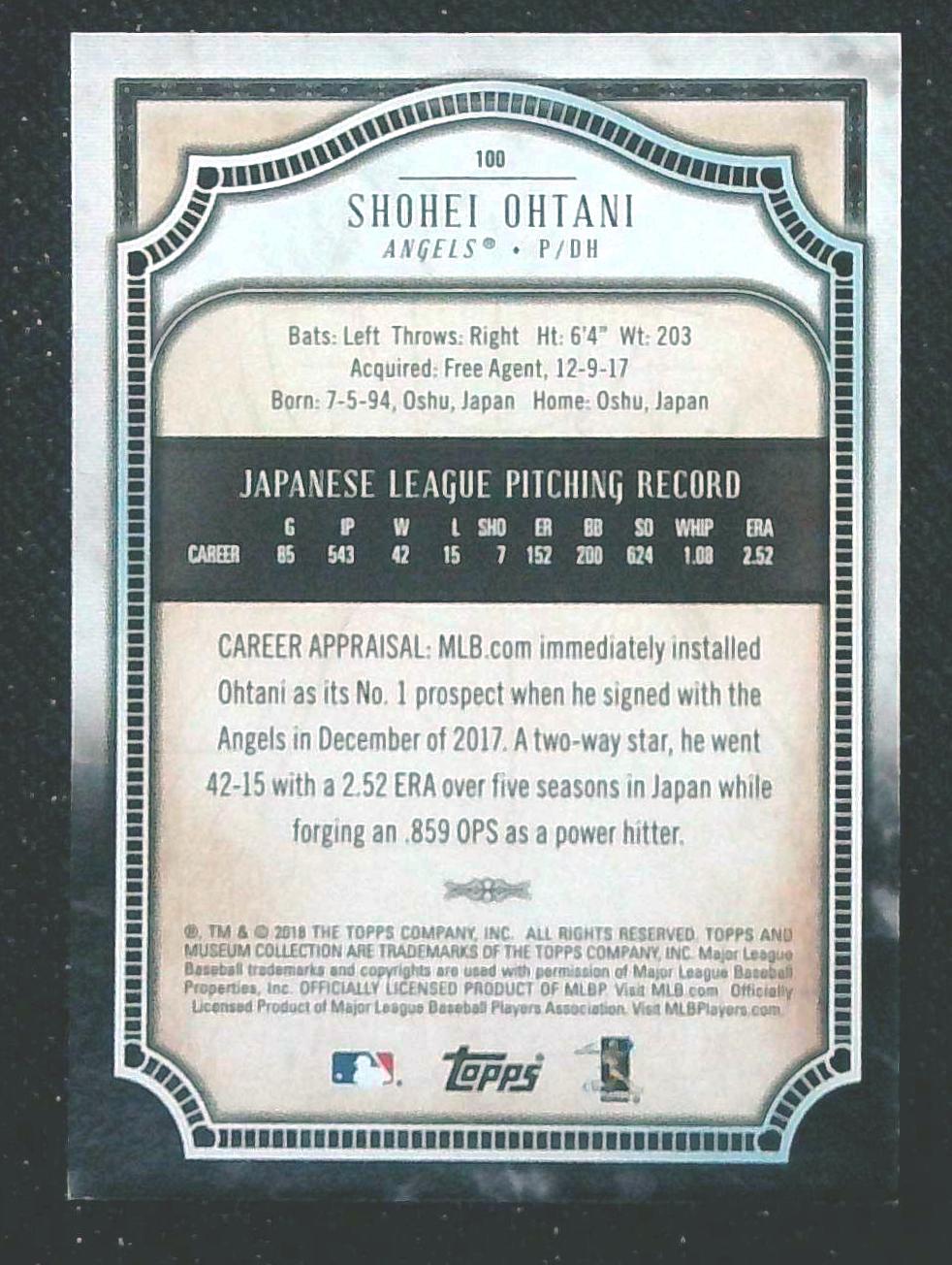 2018 Topps Museum Collection Shohei Ohtani Amethyst #/99 RC Rookie