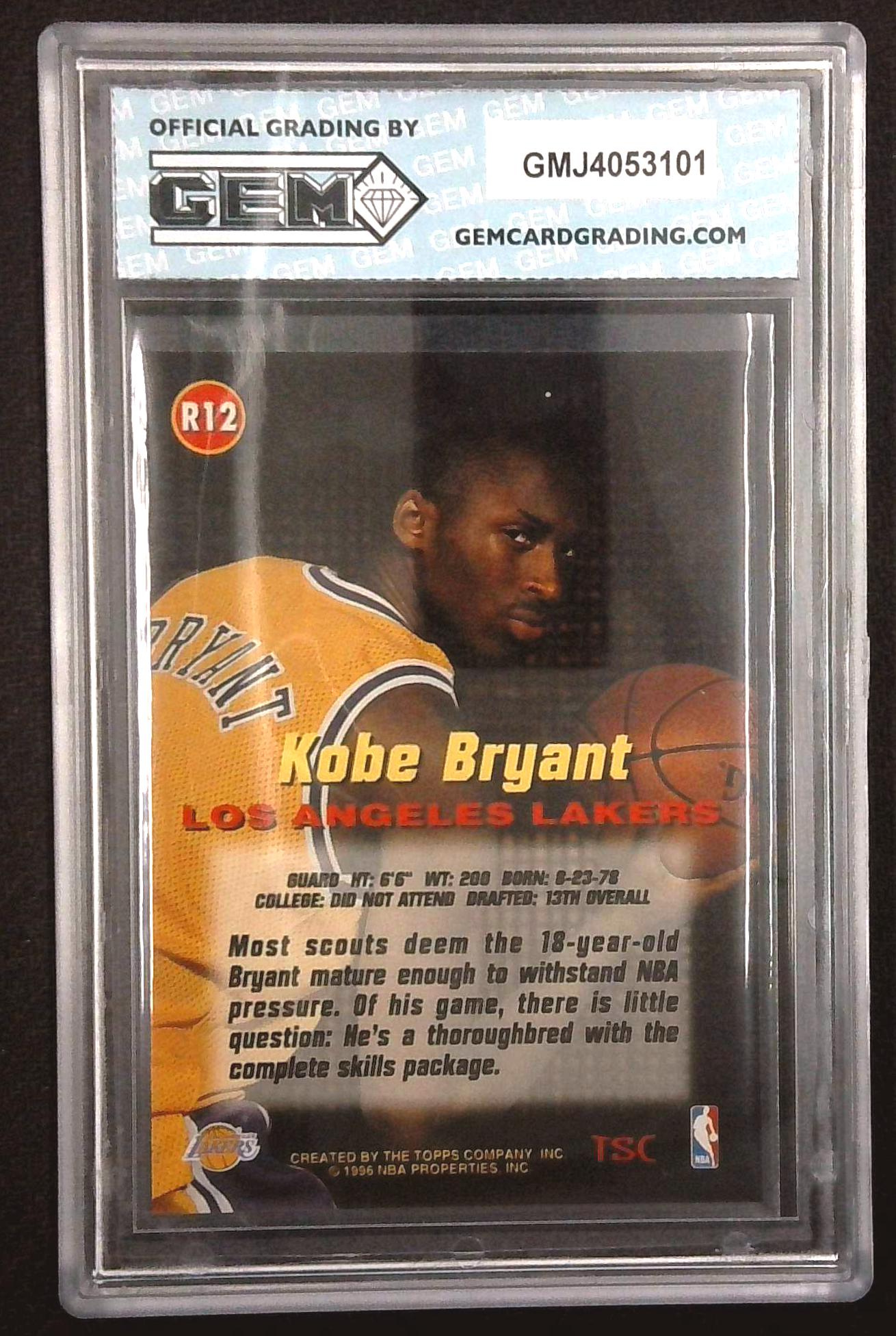 1996-97 Kobe Bryant Stadium Club #R12 Gem Mint 10 RC Rookie LA Lakers