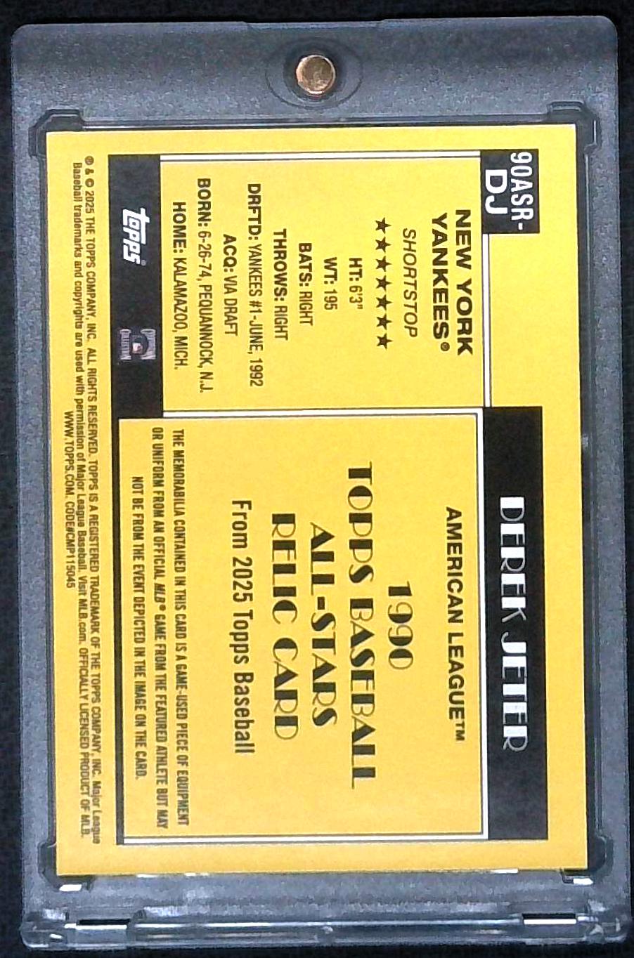 2025 Topps Series 2 - 1990 Topps All-Star Relics Derek Jeter #90ASR-DJ