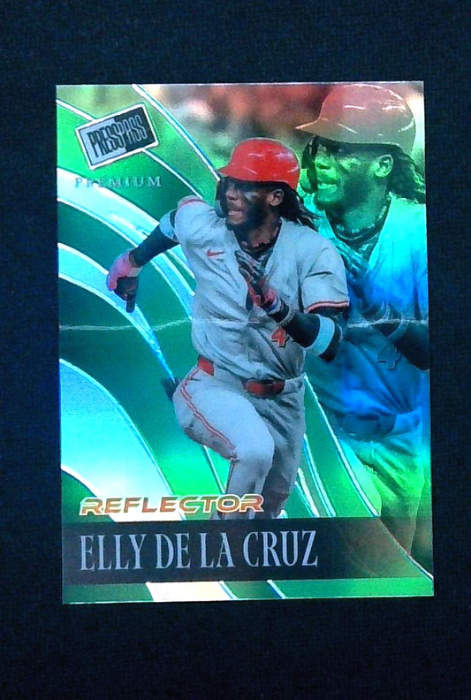 2024 LEAF PRESS PASS PREMIUM ELLY DE LA CRUZ 2/3 GREEN REFLECTOR ROOKIE REDS