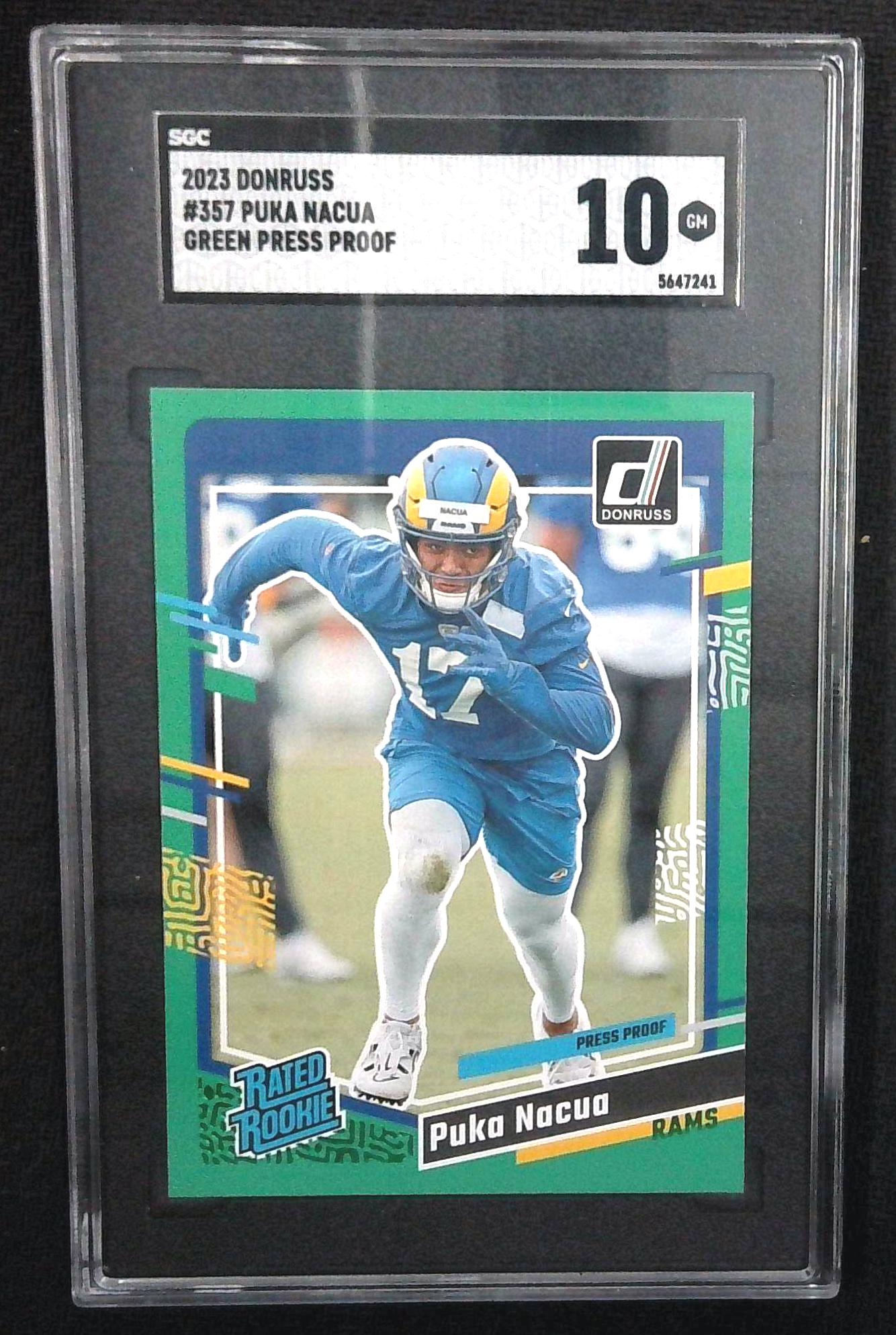 2023 Panini Donruss Puka Nacua Green Press Proof Rated Rookie #357 SGC 10