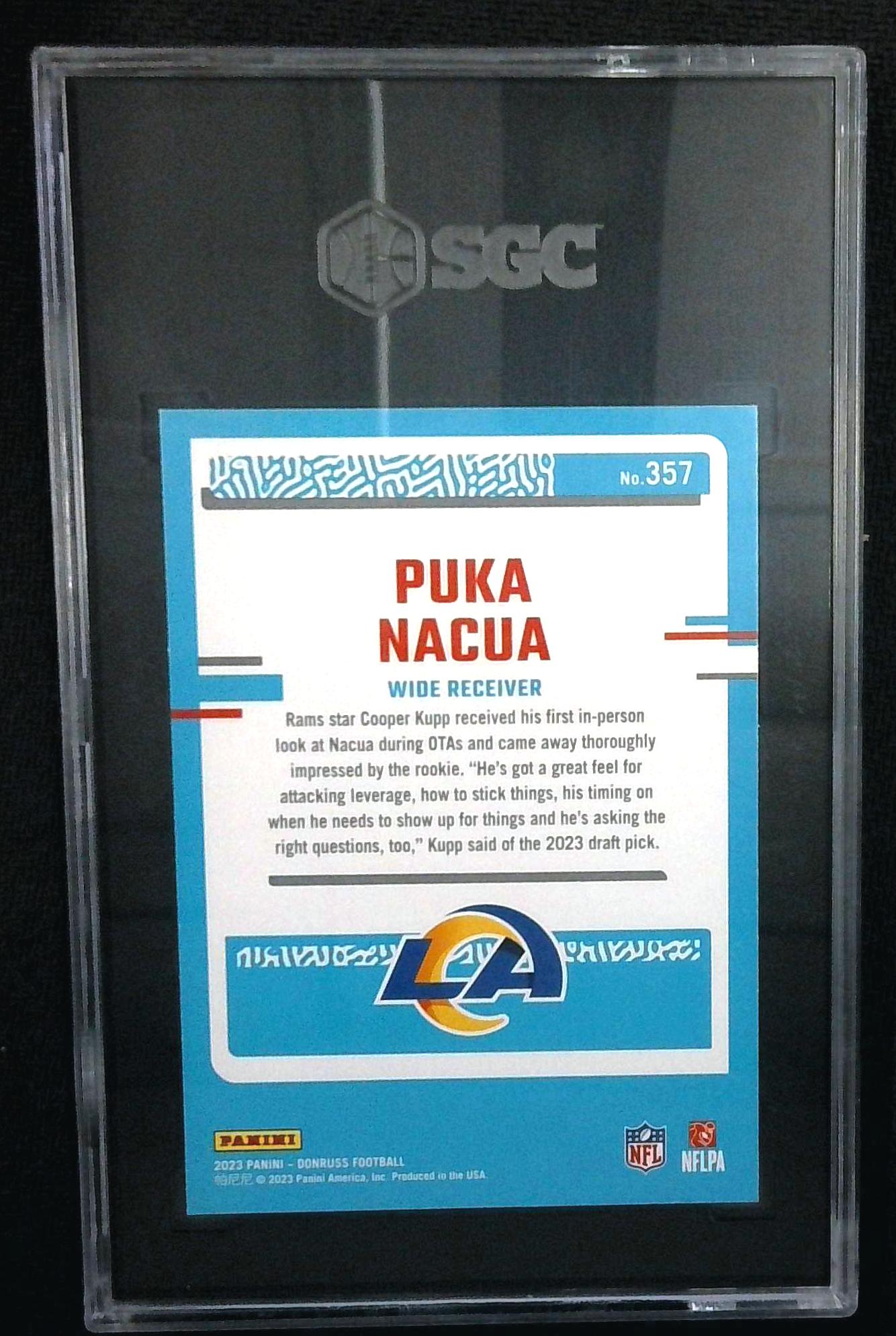 2023 Panini Donruss Puka Nacua Green Press Proof Rated Rookie #357 SGC 10