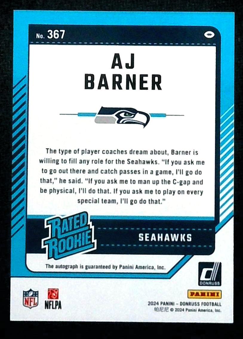 2024 Donruss Green Rated Rookie AJ Barner Auto