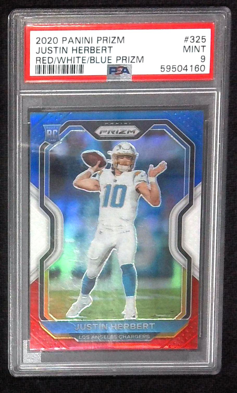 2020 Panini Prizm Justin Herbert Red White Blue PSA 9 #325