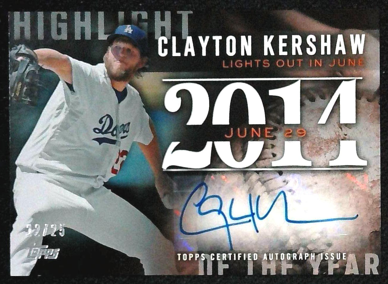 2015 Topps Highlight Of The Year Clayton Kershaw Auto /25