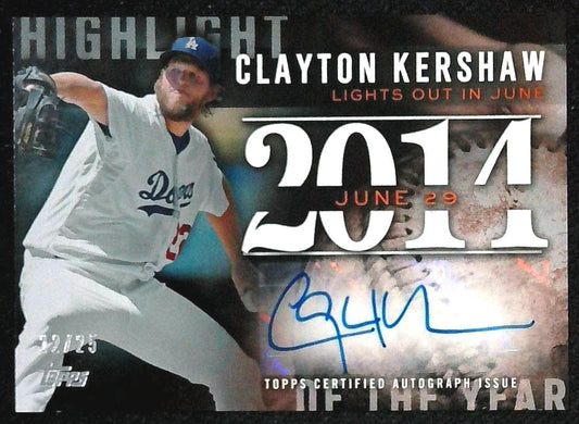 2015 Topps Highlight Of The Year Clayton Kershaw Auto /25